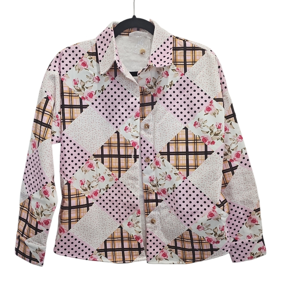 New Emily Wonder Floral Patchwork Jacket Women Size M Pink White Festival - Picture 4 of 4